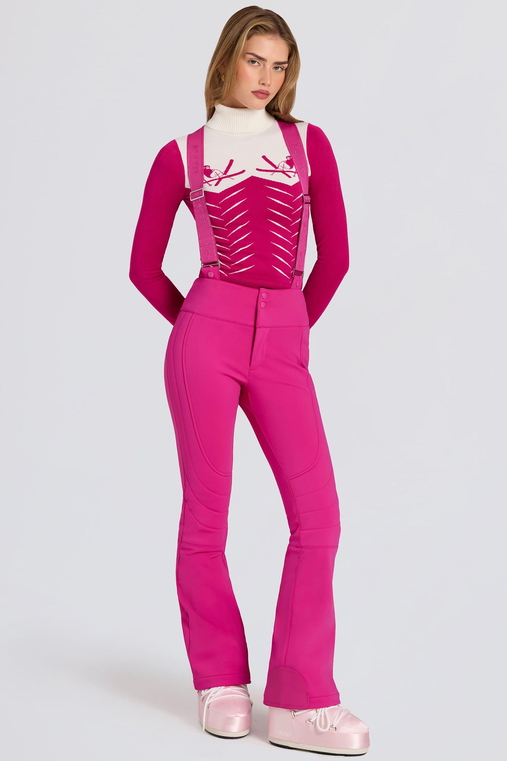 Waterproof High-rise Salopettes With Suspenders In Magenta Pink