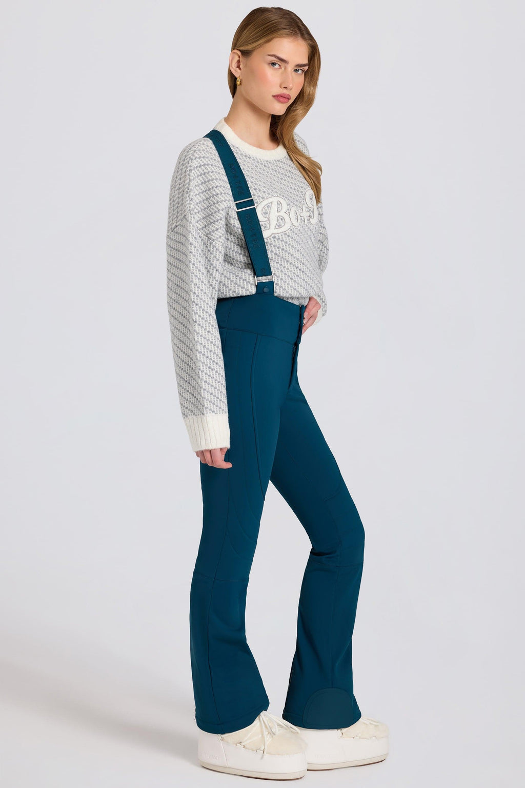 Waterproof High-rise Salopettes With Suspenders In Teal