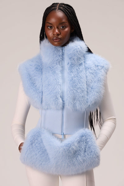 Faux Fur Hand Warmer In Powder Blue