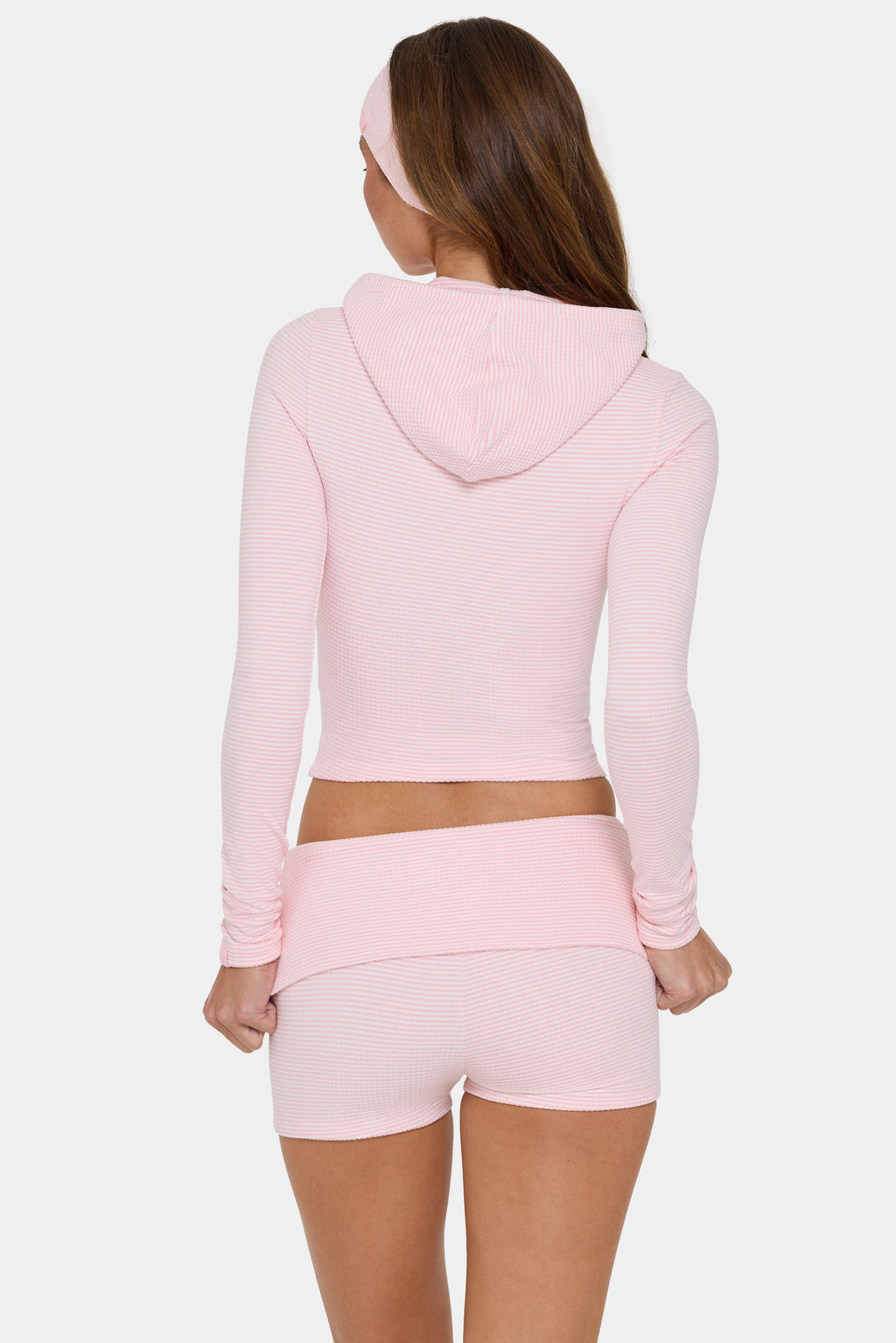 Ribbed Jersey Mini Shorts In Peach Stripe