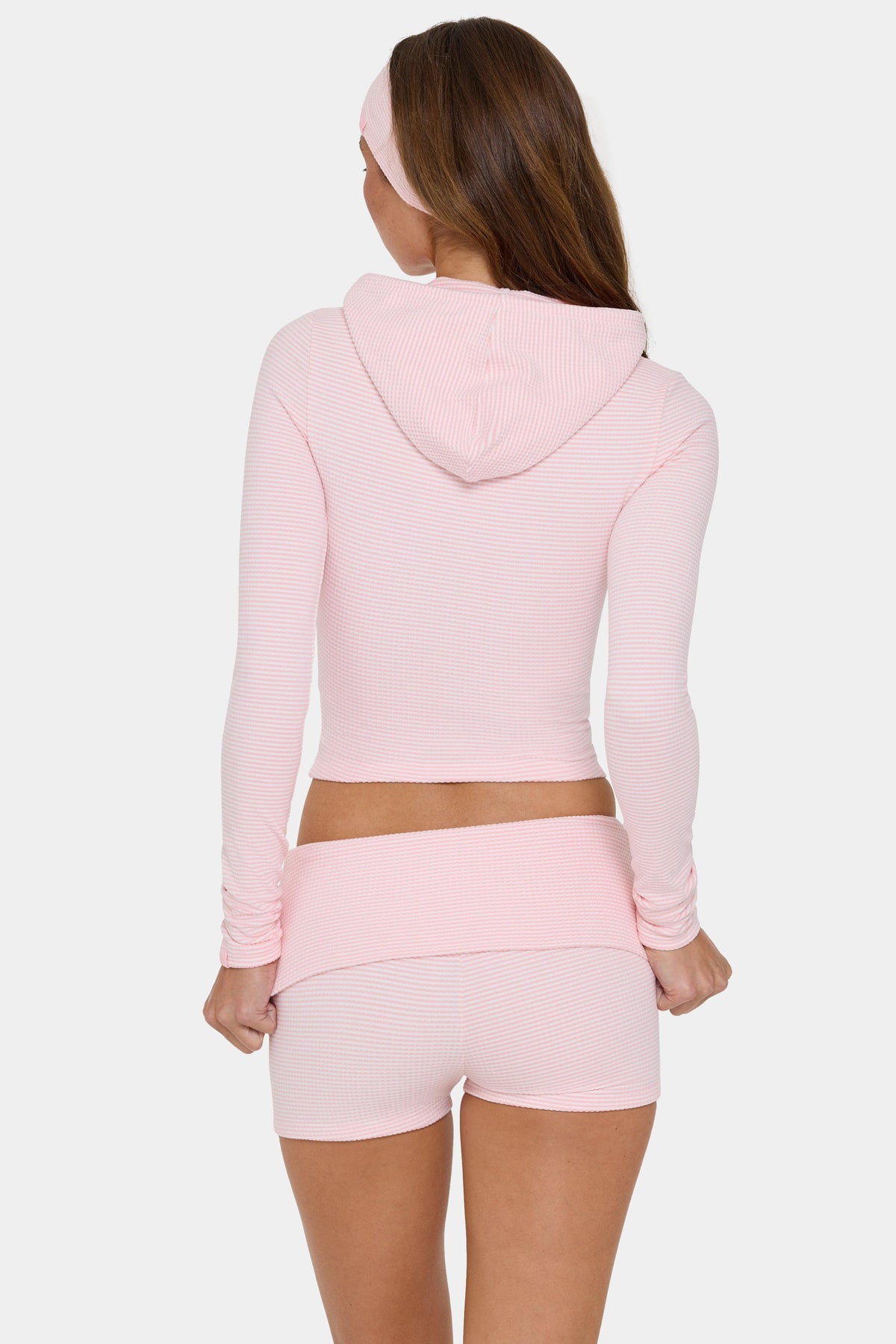 Ribbed Jersey Mini Shorts In Peach Stripe