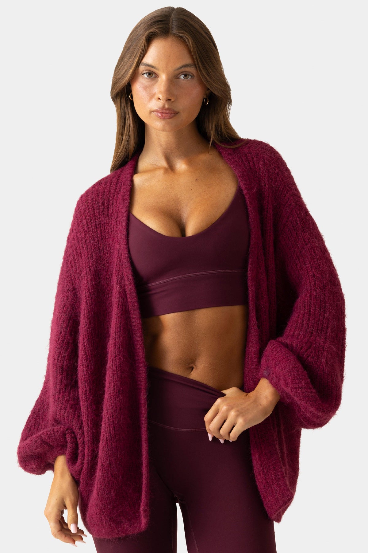 Soft Knit Cardigan In Burgundy
