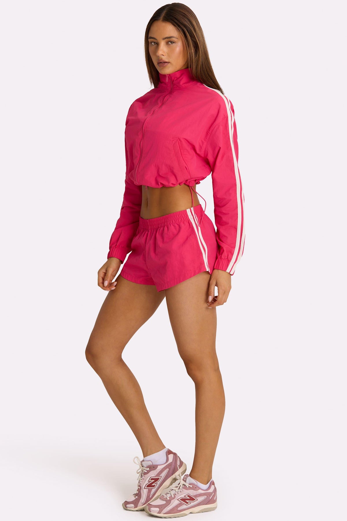 Woven Zip-up Track Jacket In Hot Pink