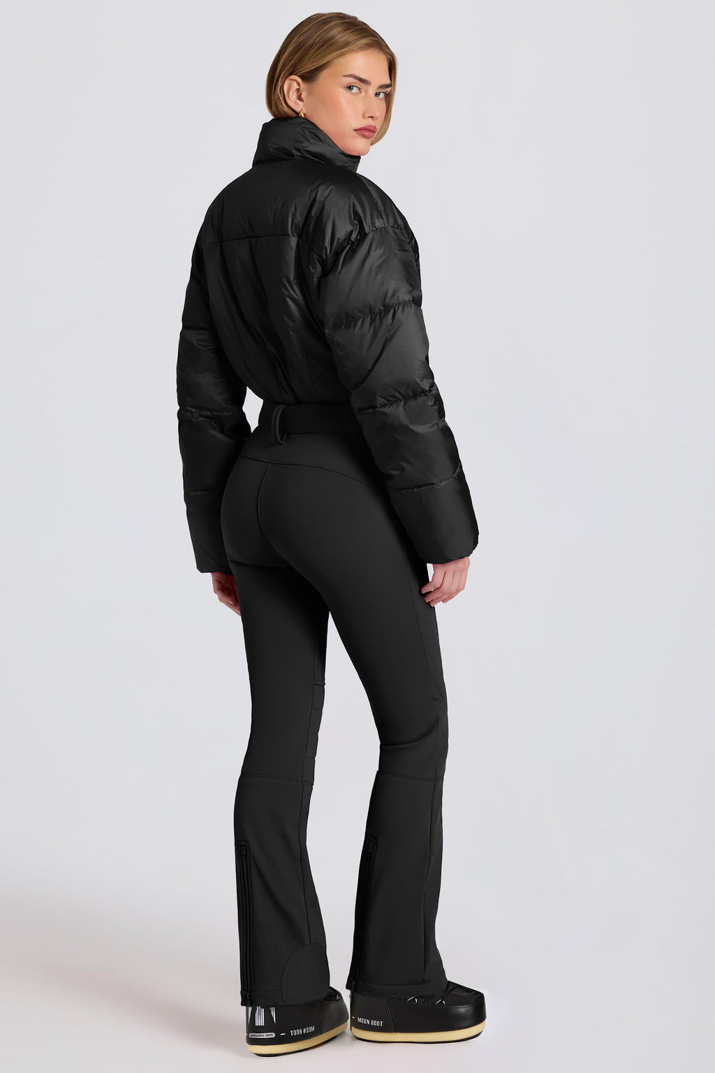 Waterproof Padded Belted Ski Suit In Black