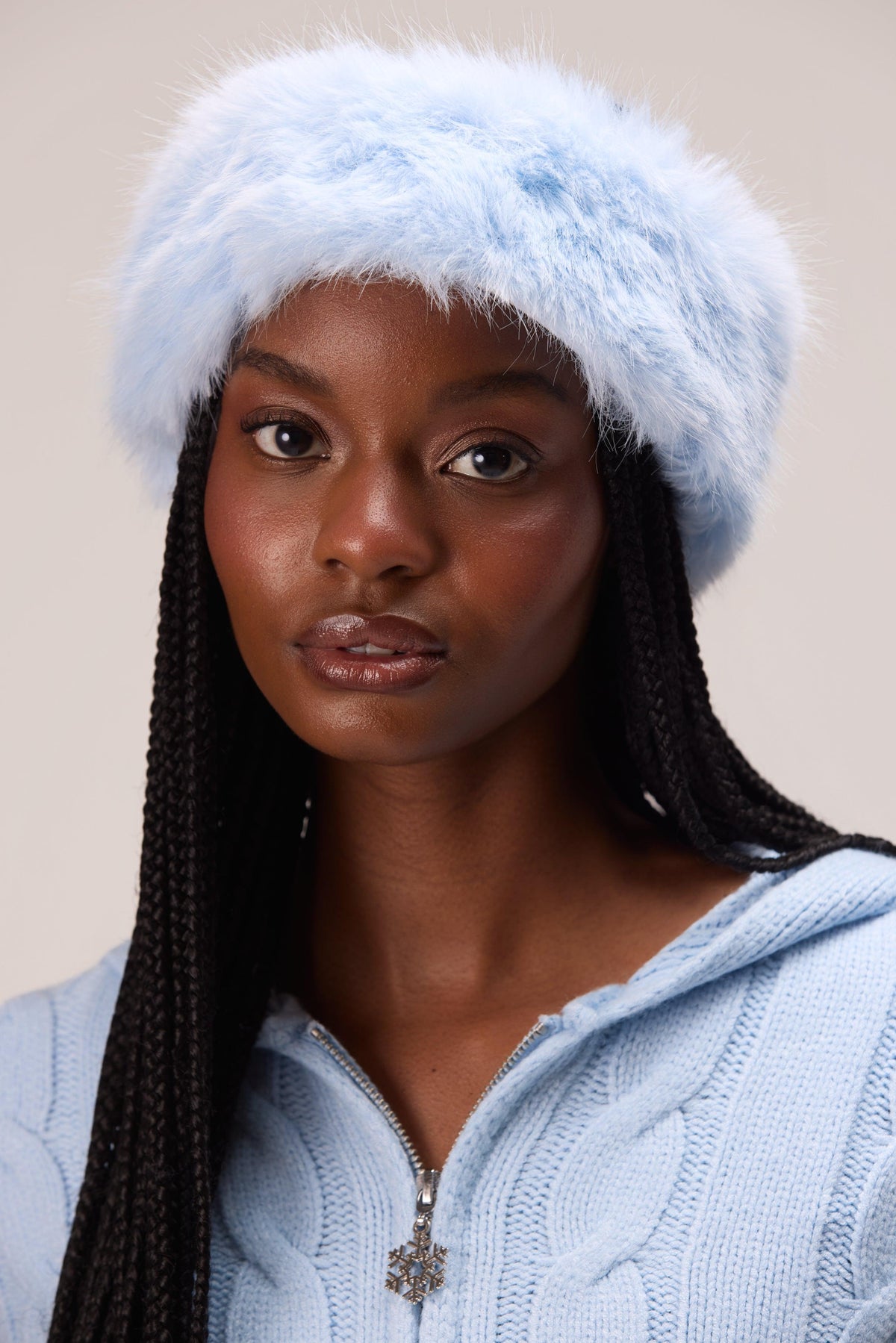 Faux Fur Headband In Powder Blue