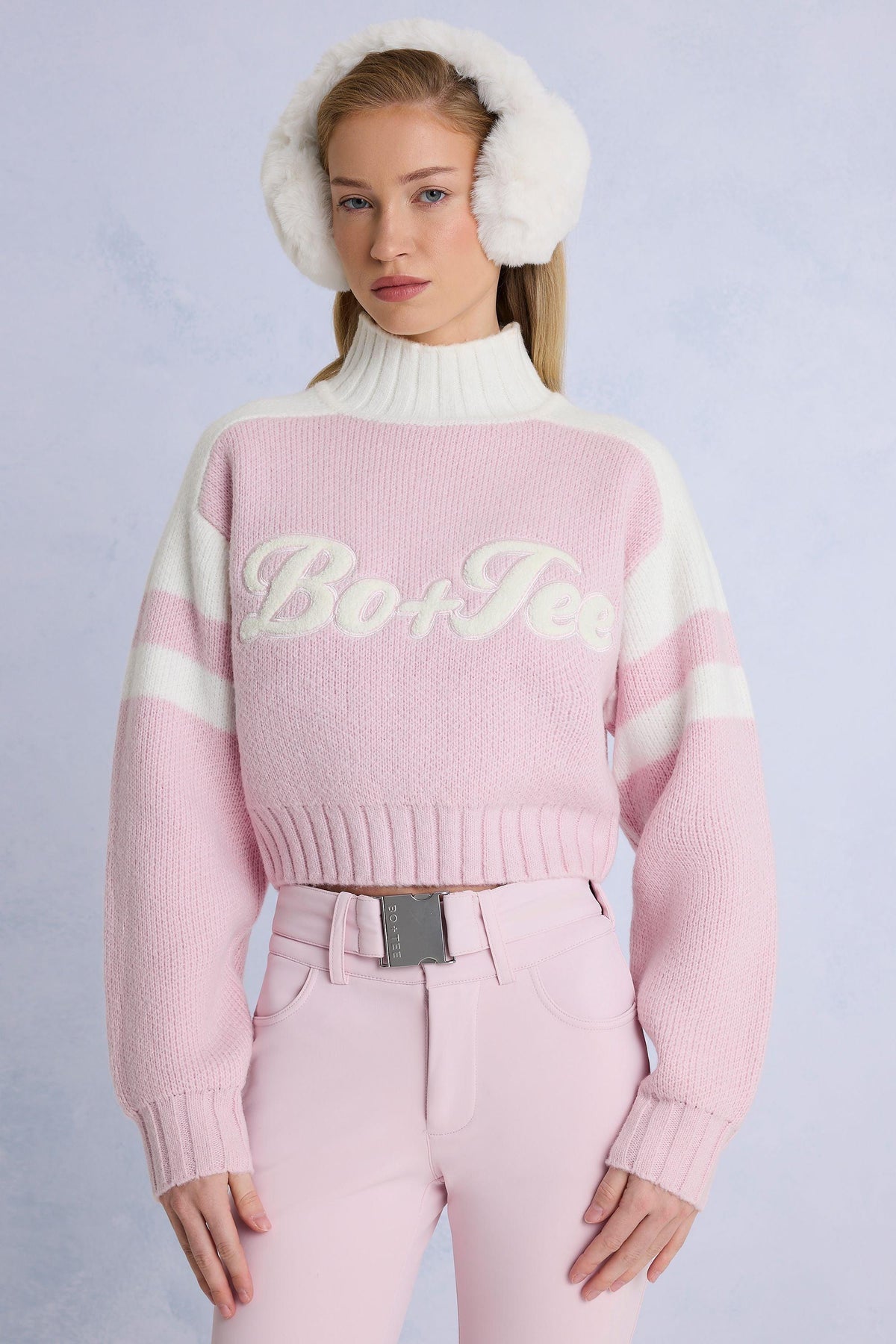 Knit Logo Cropped Jumper In Powder Pink