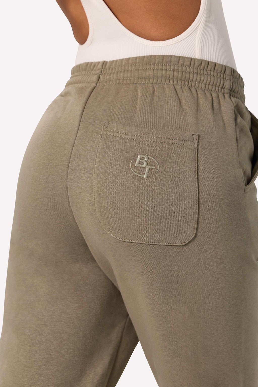 Cotton Fleece Mid-rise Joggers In Khaki Green