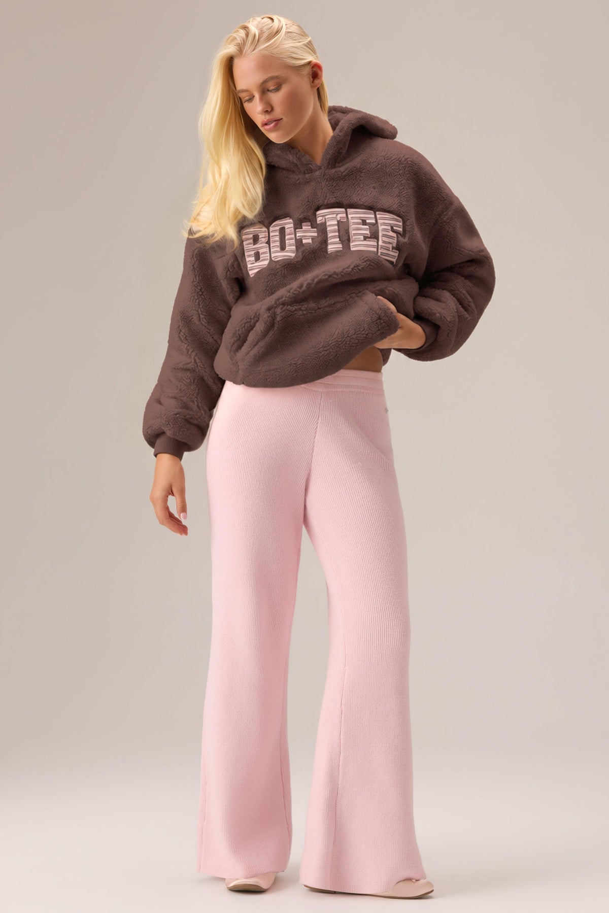 Teddy Fleece Hoodie In Chestnut