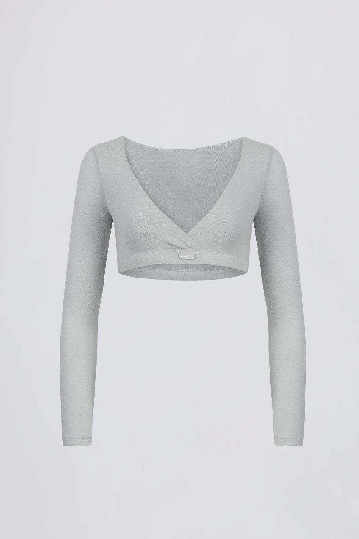 Brushed Jersey V-neck Crop Top In Fog Grey
