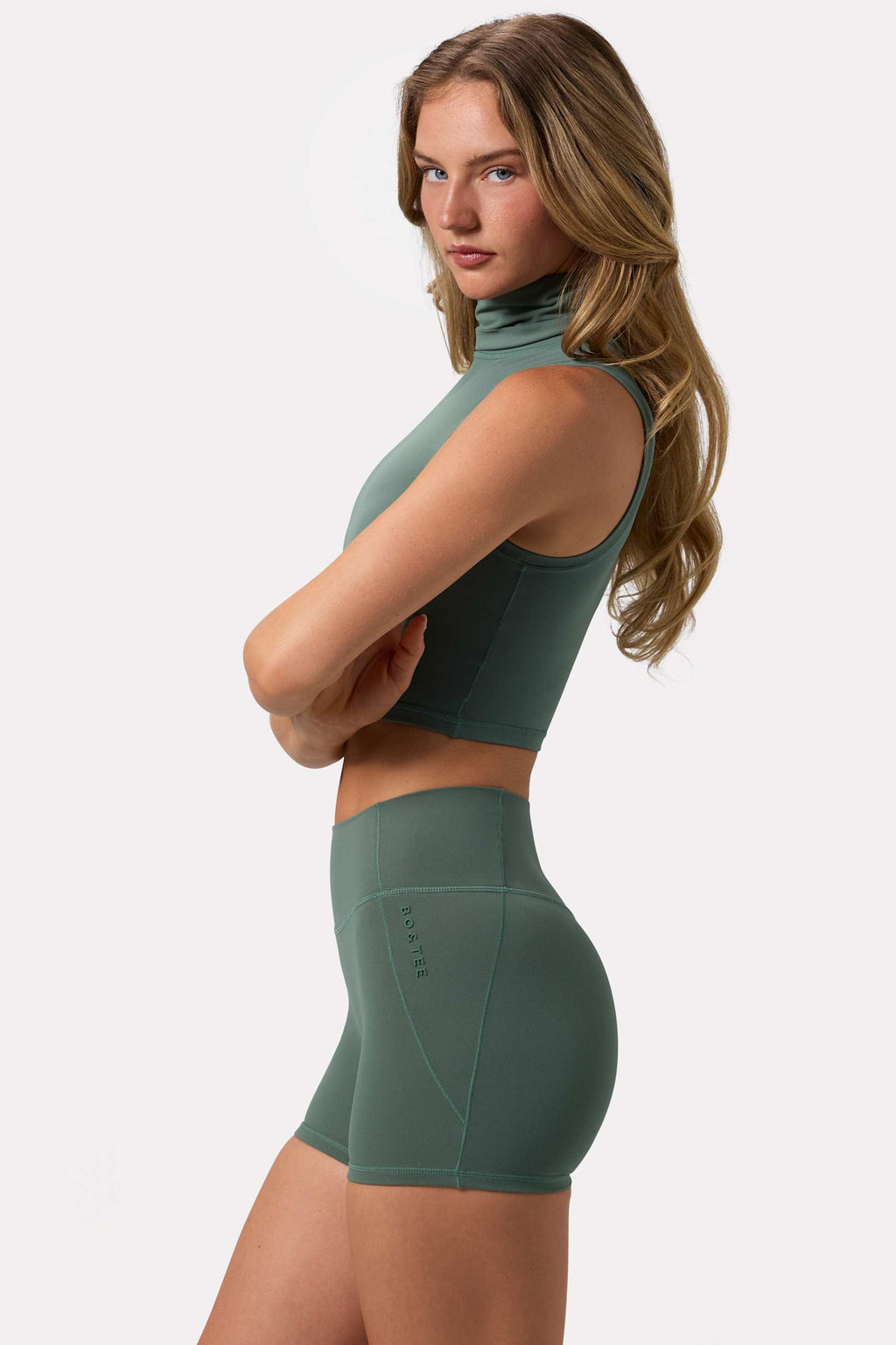 Soft Active Turtleneck Tank Top In Khaki