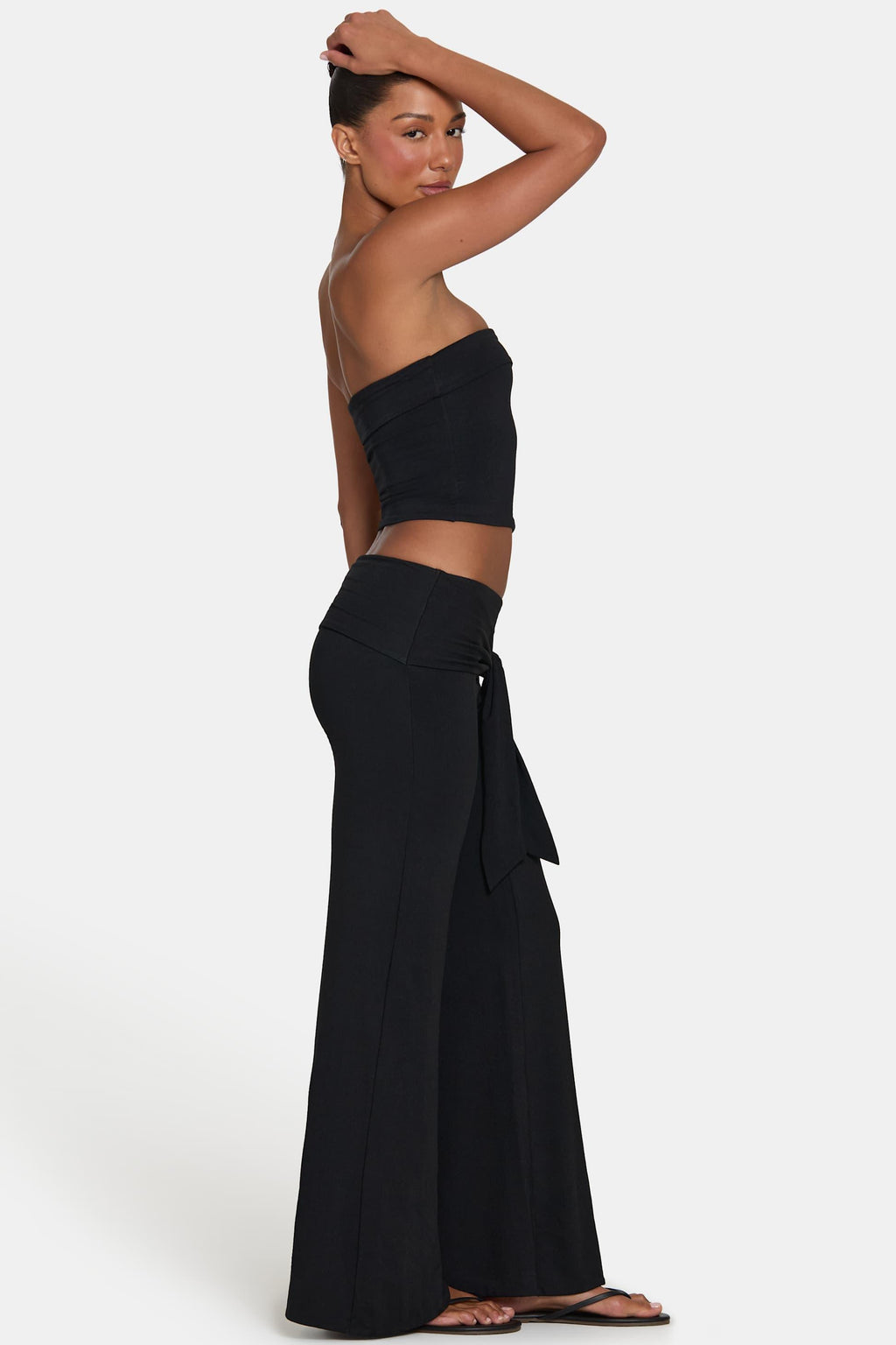 Buttercloud™ Tie-waist Wide-leg Trousers In Black