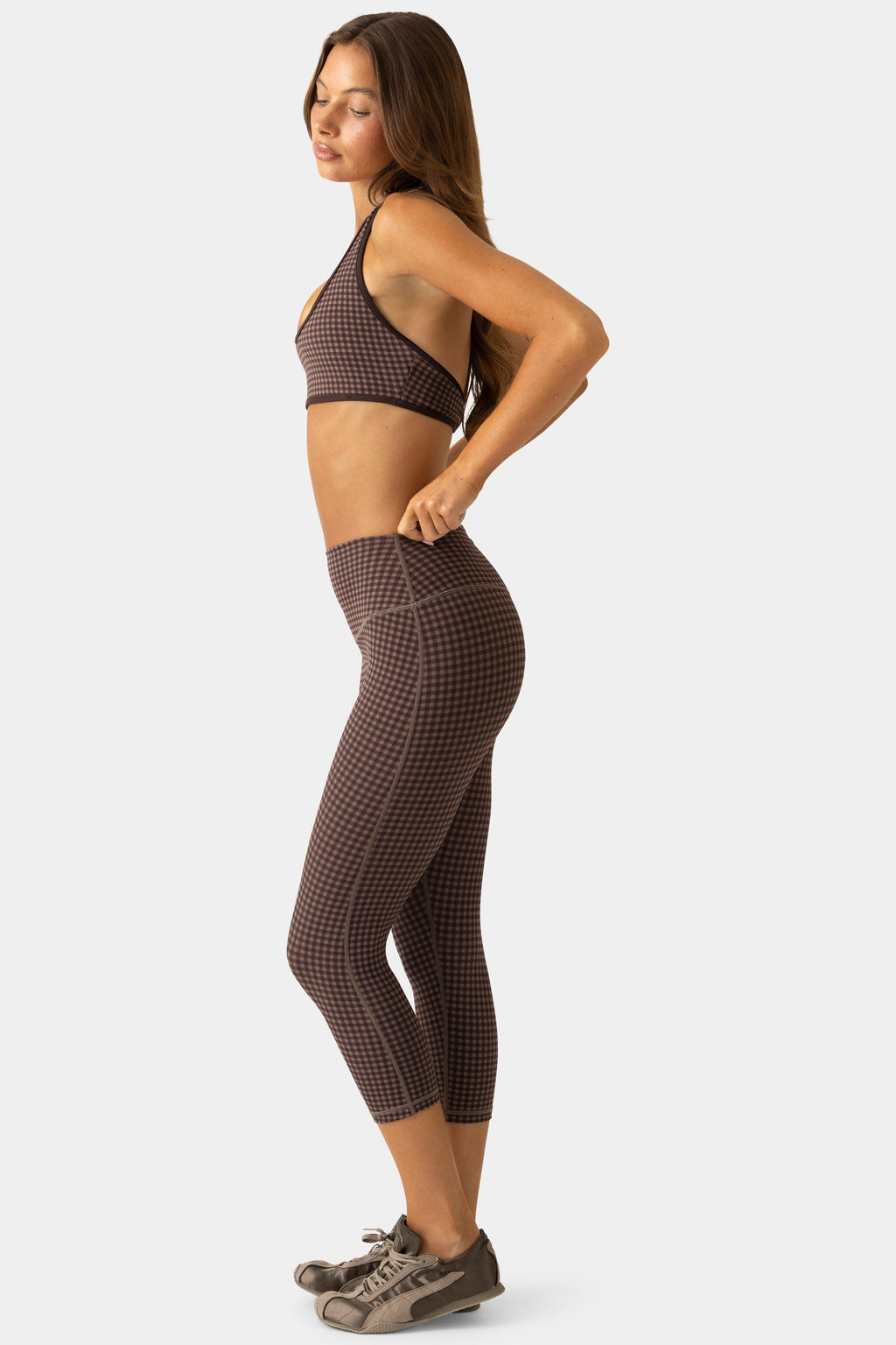 Soft Active Capri Leggings In Espresso Gingham