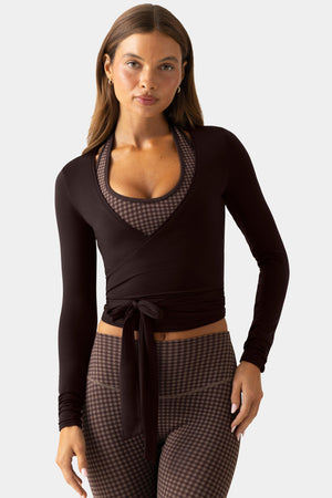 Soft Jersey Wrap Top In Espresso