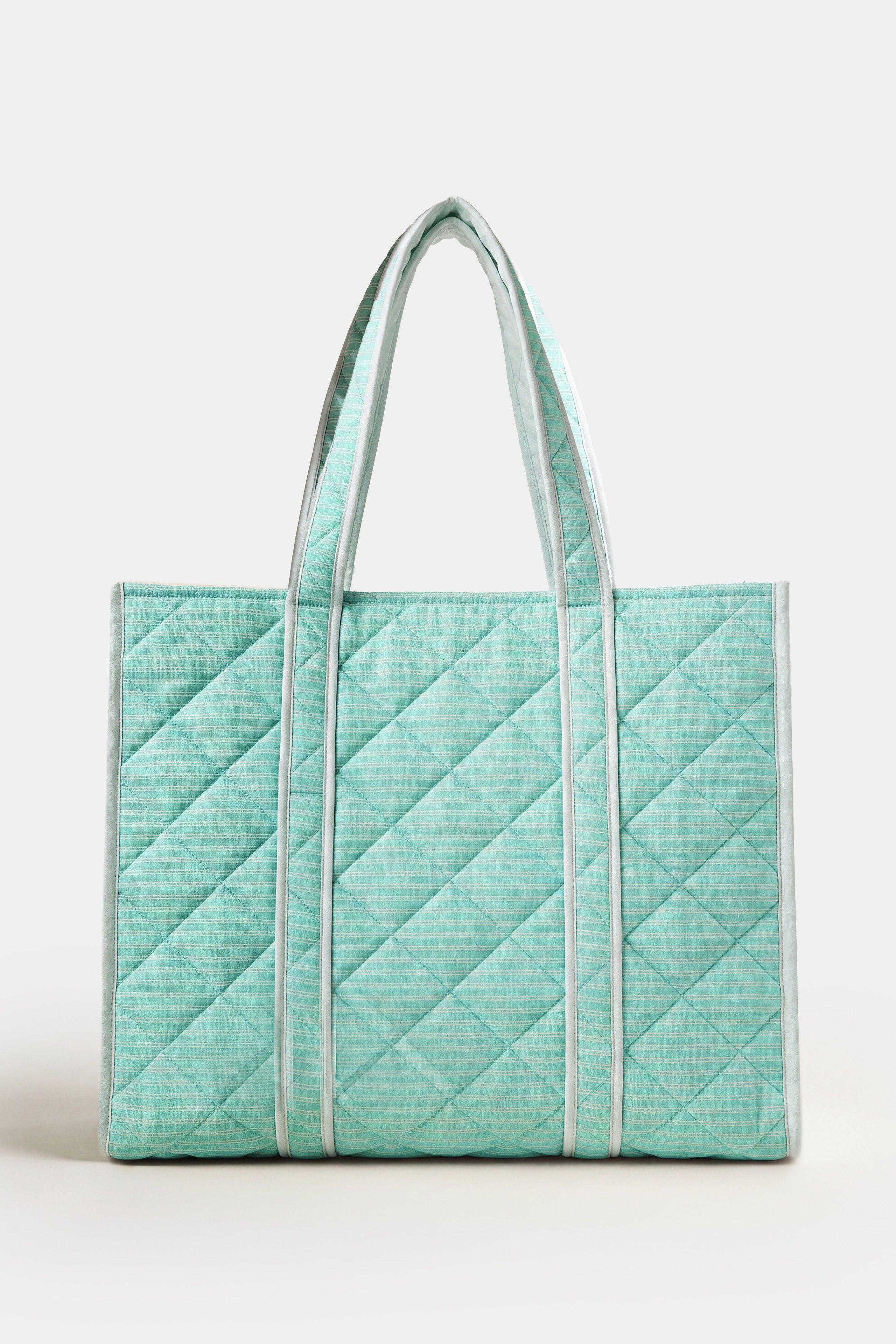 Jersey Tote Bag In Aqua Stripe