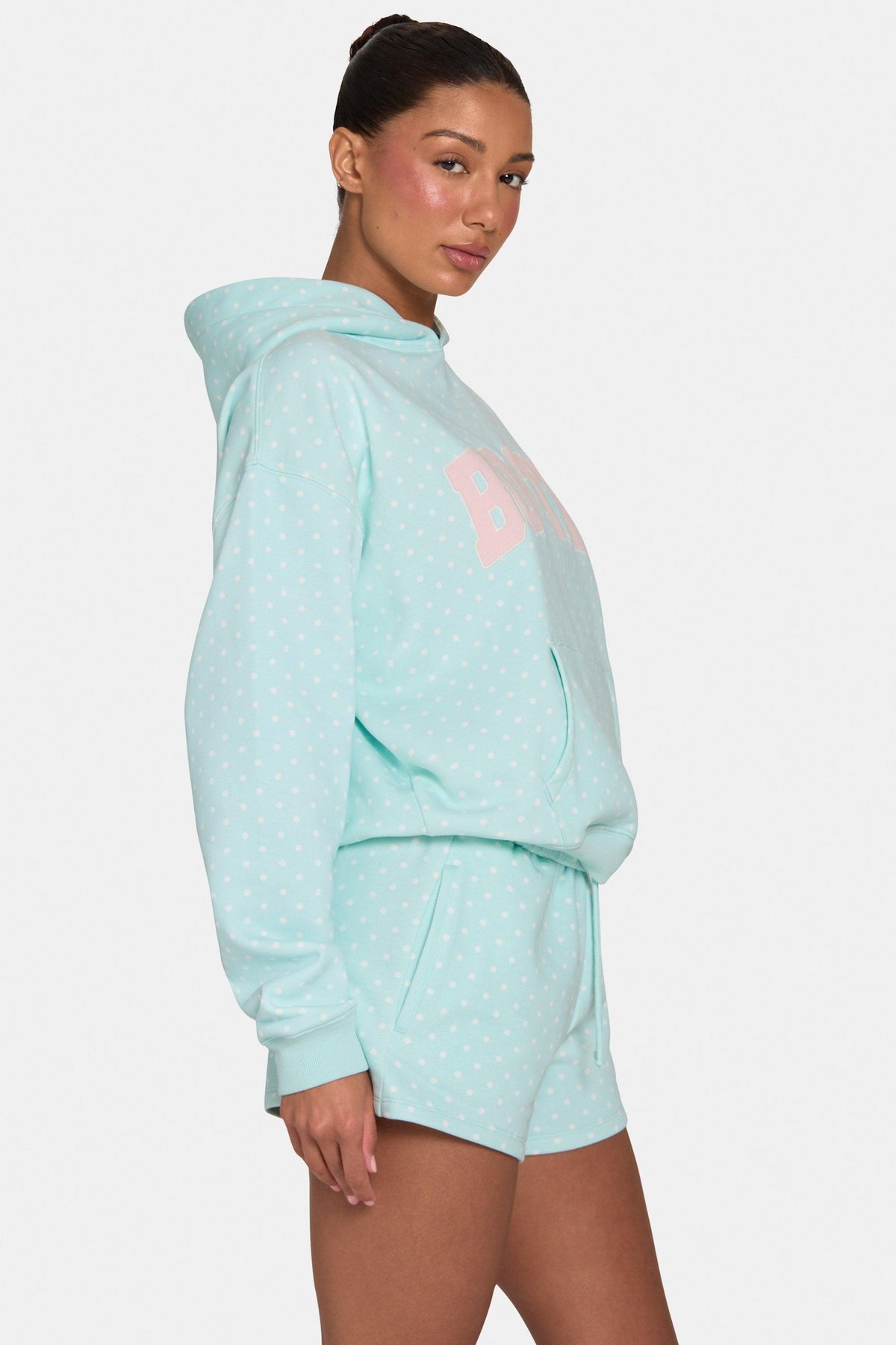 Oversized Applique Hoodie In Peppermint Polka Dot