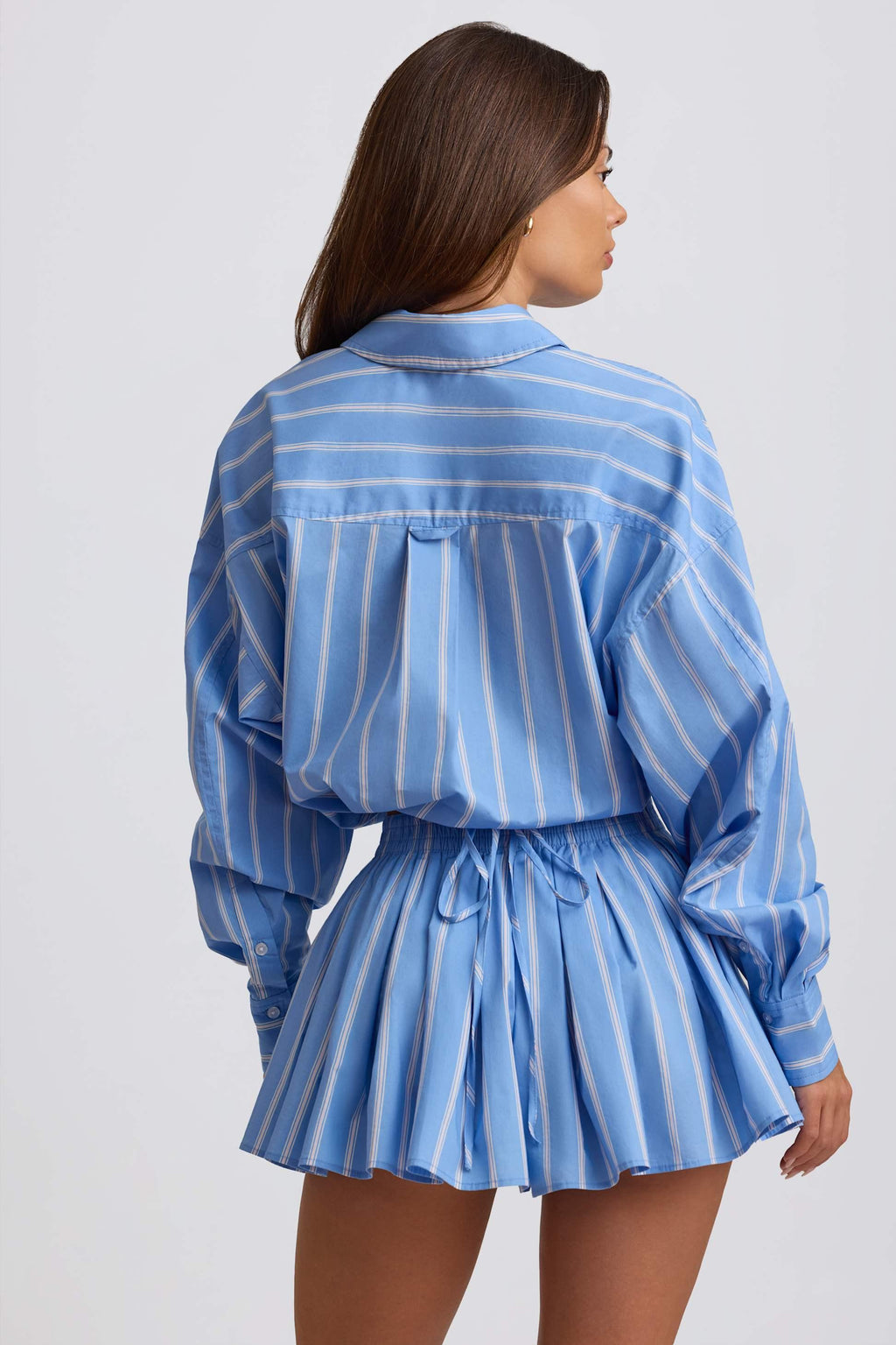 Cotton Poplin Stripe Multiway Cropped Shirt In Blue Stripe