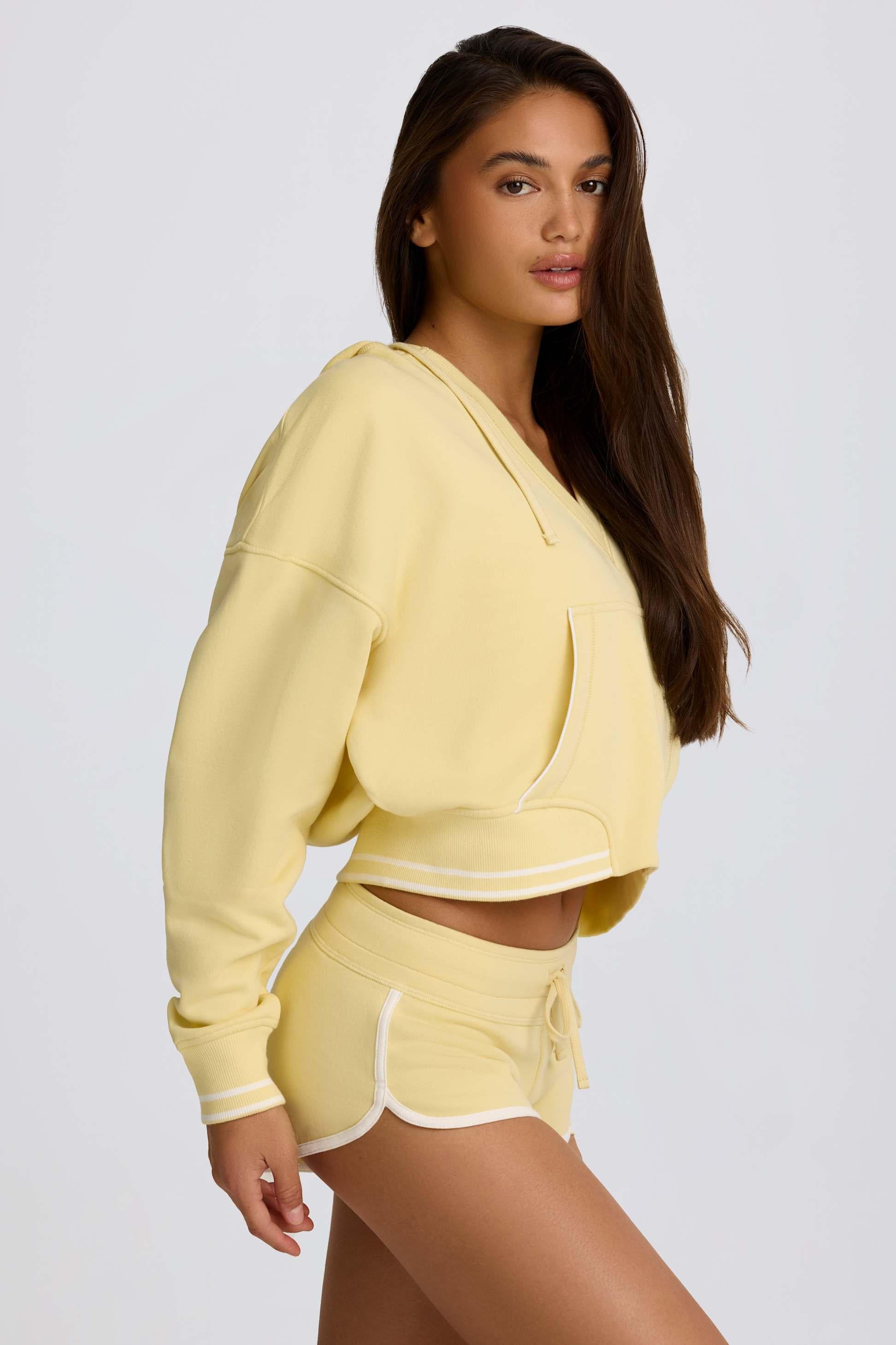 Cotton Jersey V-neck Hoodie In Lemon