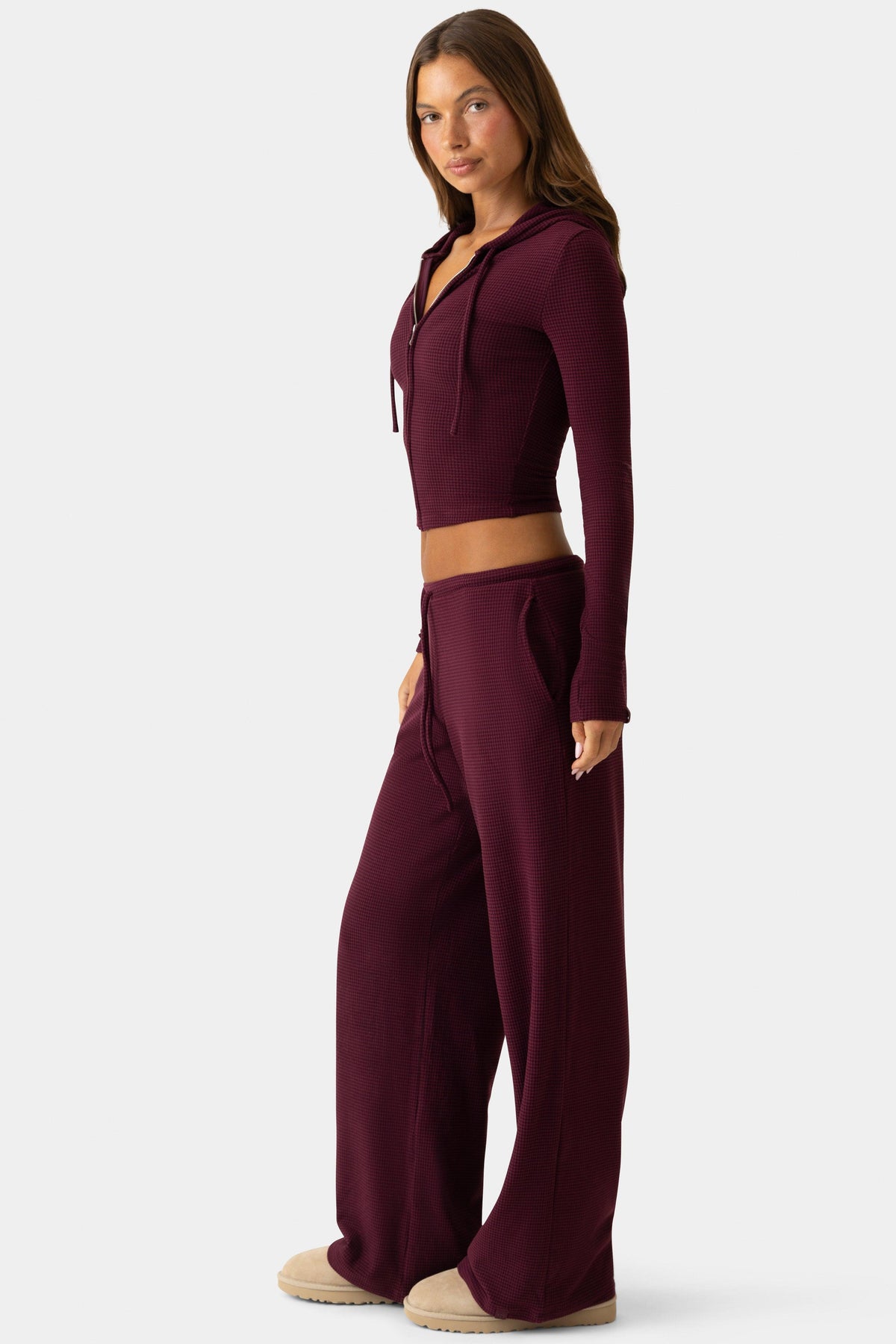 Ribbed Jersey Low-rise Trousers In Plum
