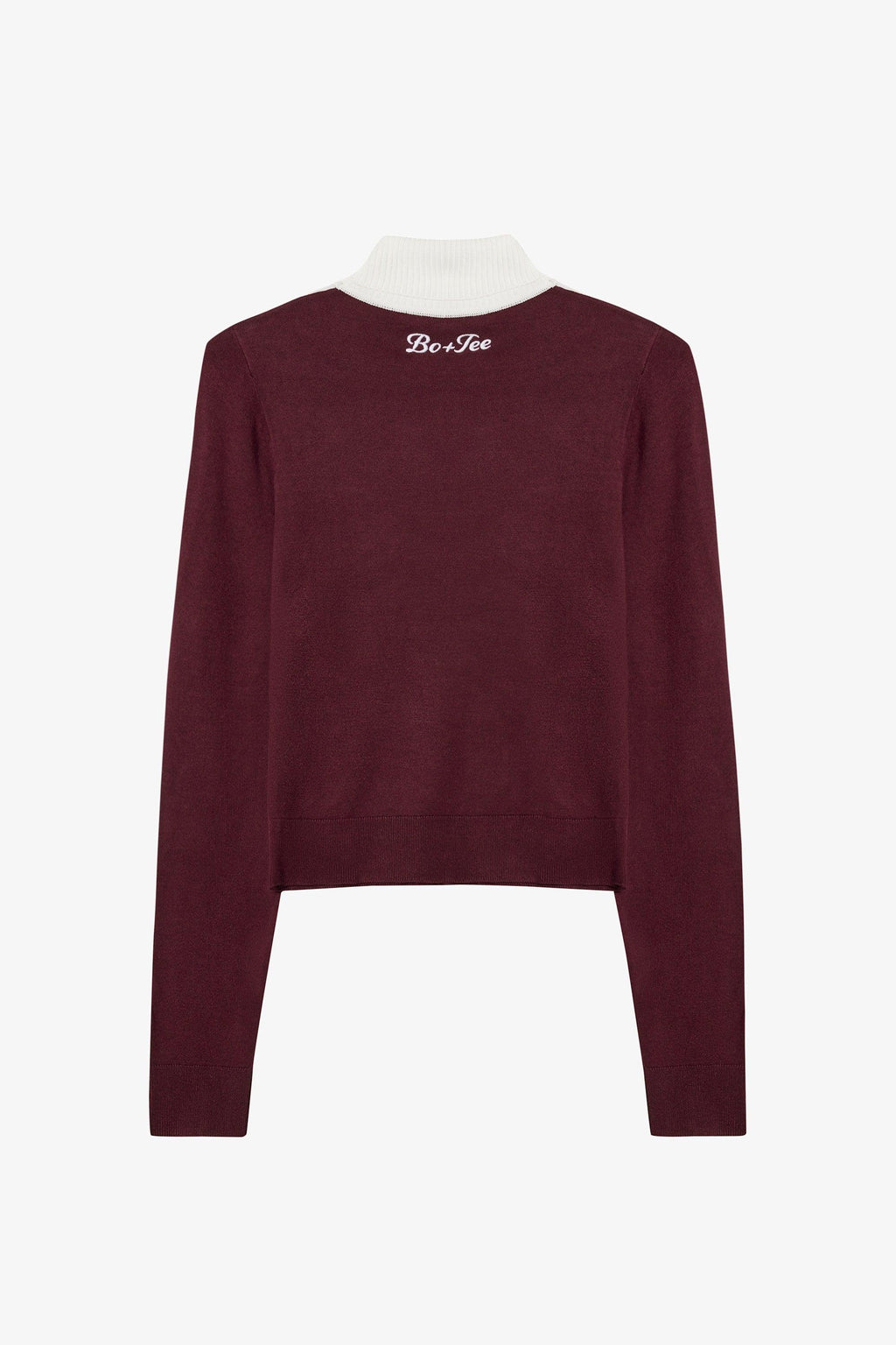 Knit Long-sleeve Fitted Top In Burgundy