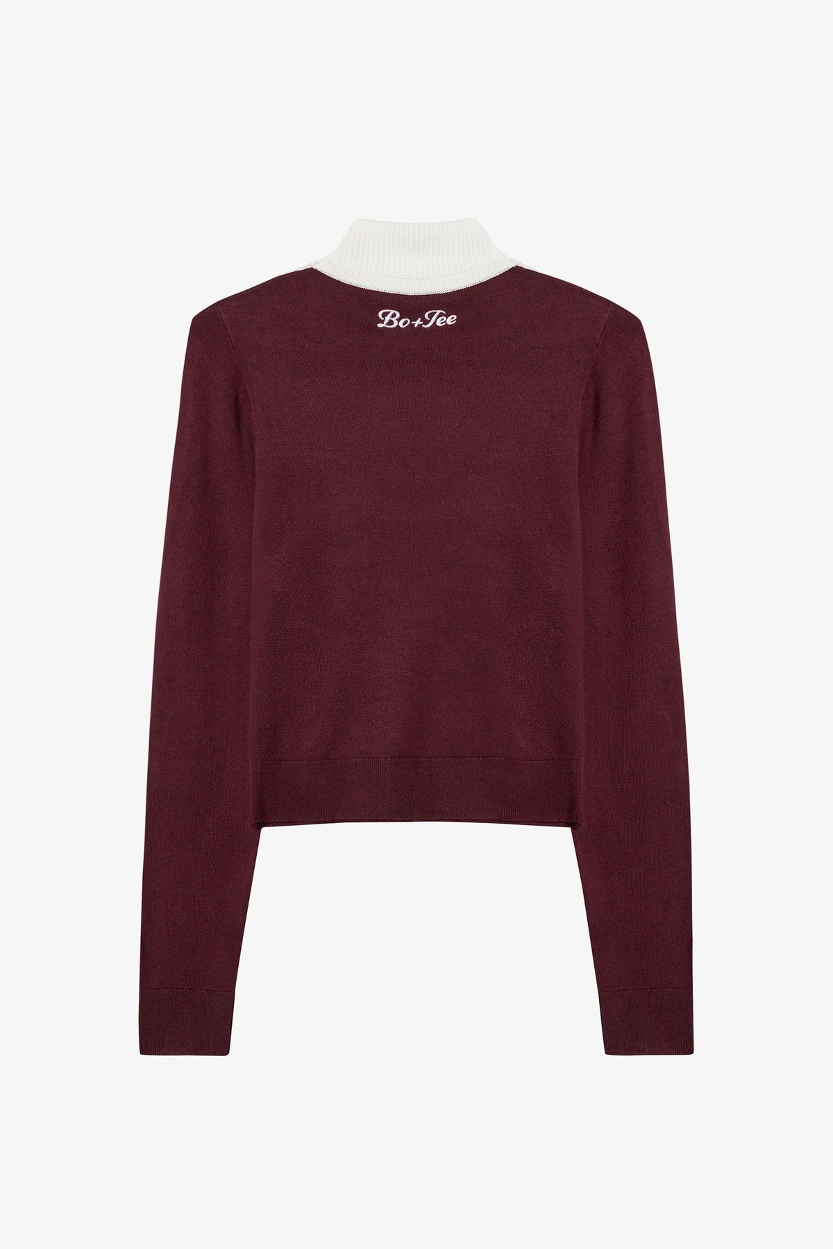 Knit Long-sleeve Fitted Top In Burgundy