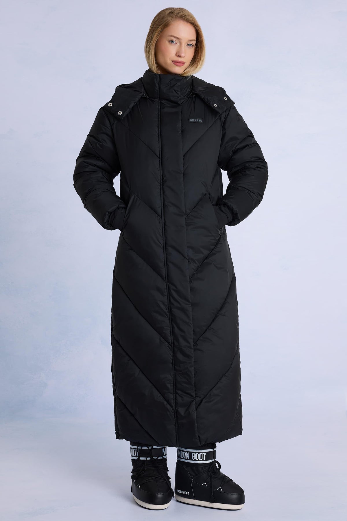 Waterproof Hooded Long Parka Coat In Black