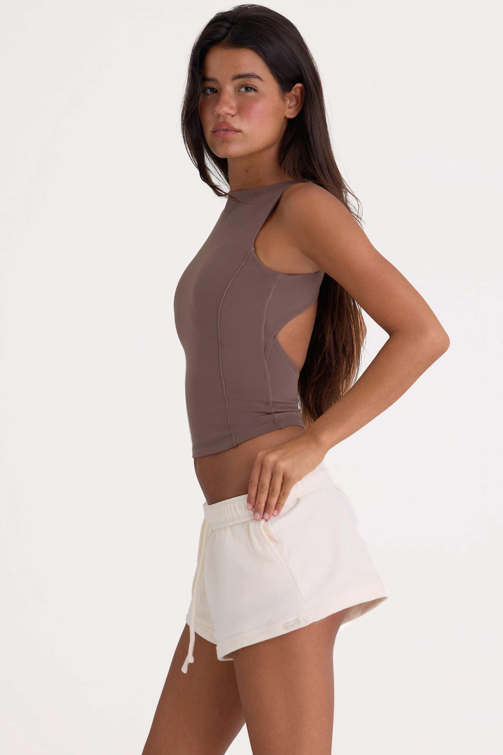 Brushed Jersey Elasticated Mini Shorts In Ecru