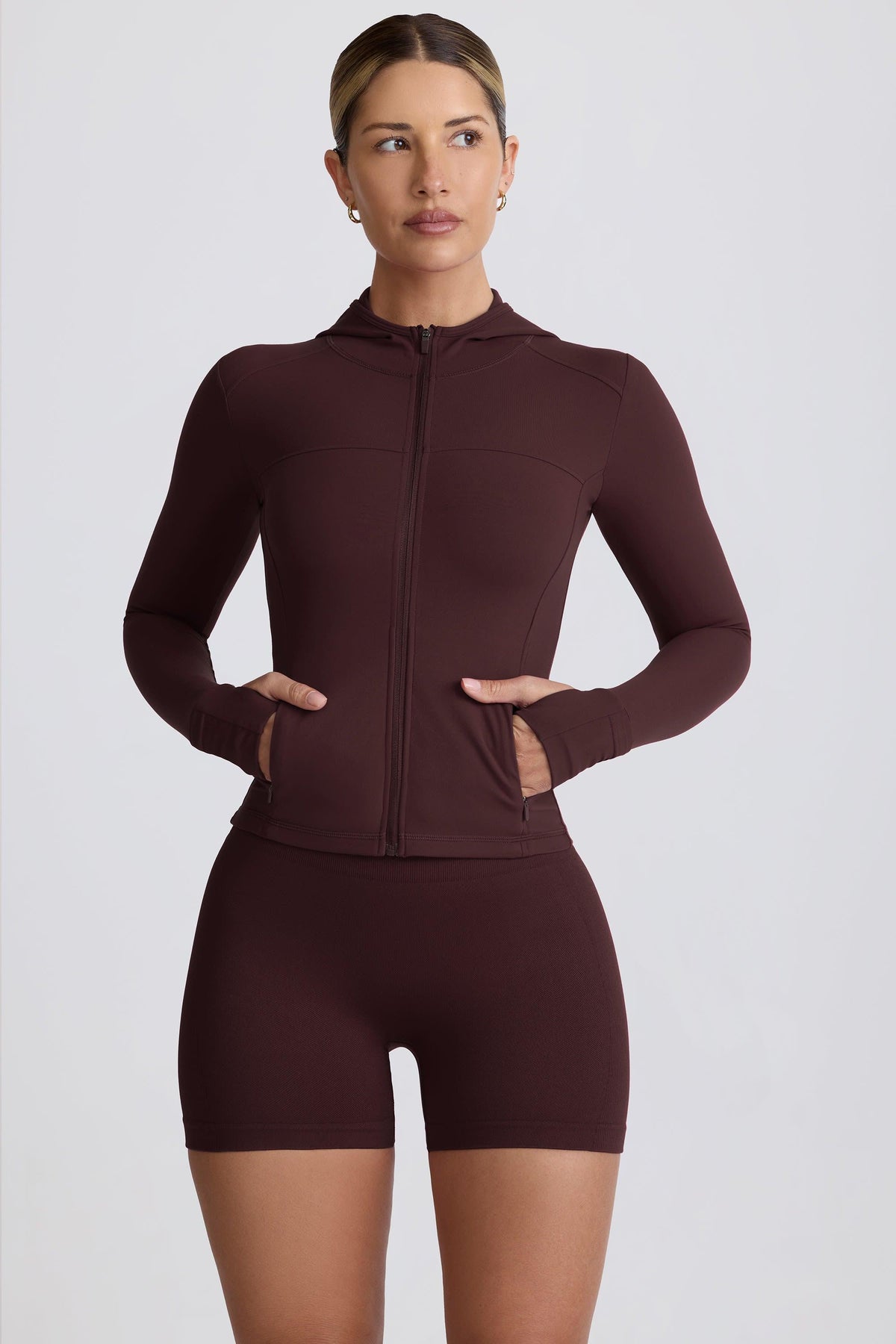 Soft Active Hooded Mid-layer Jacket In Chocolate