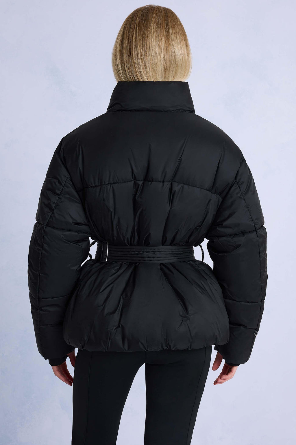 Waterproof Belted Oversized Ski Jacket In Black