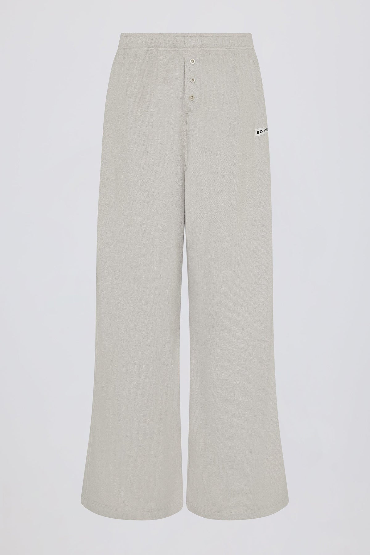 Textured Cotton Button Low-rise Wide-leg Joggers In Light Grey
