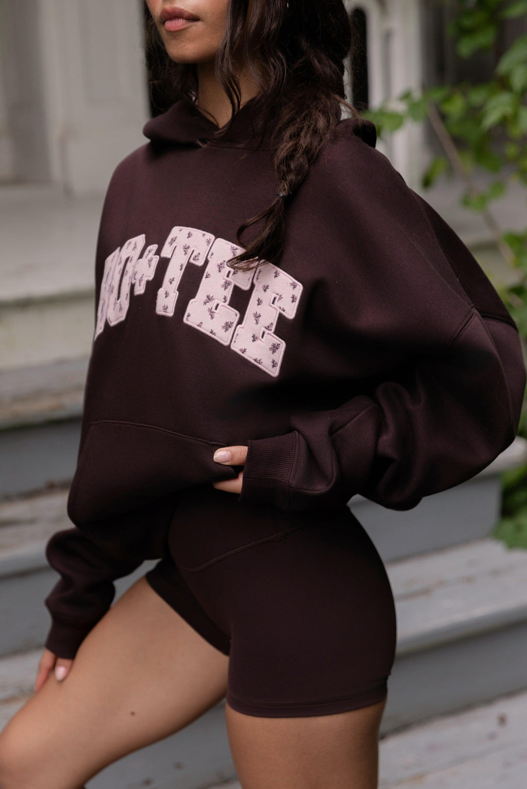 Oversized Applique Hoodie In Espresso
