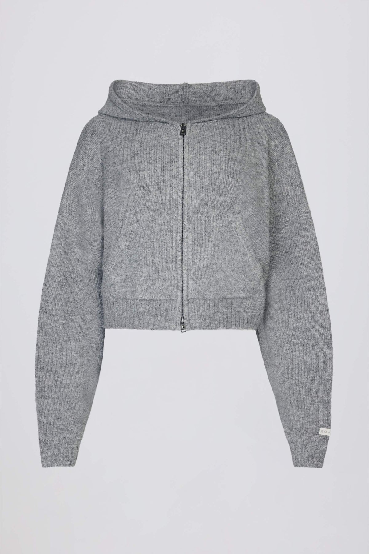 Soft Knit Zip-up Cropped Hoodie In Grey