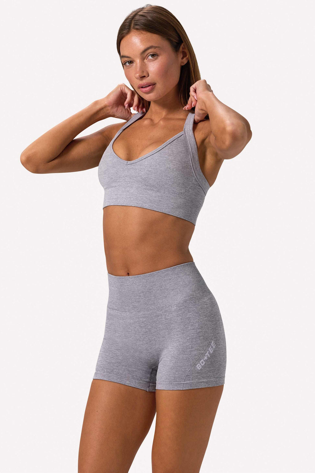 Super Sculpt Seamless Crossback Sports Bra In Grey Marl