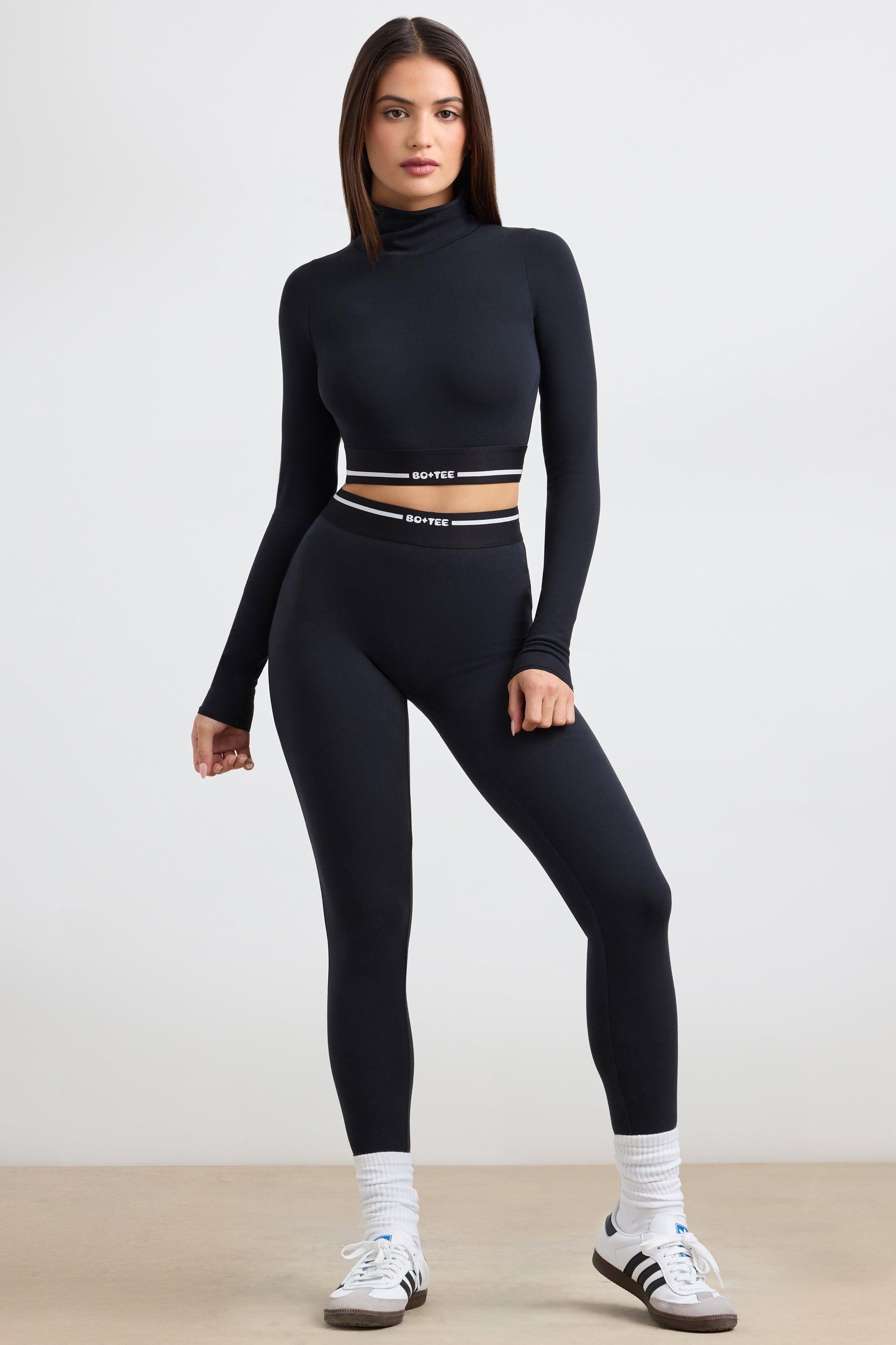 Backless Turtleneck Long-sleeve Crop Top In Black