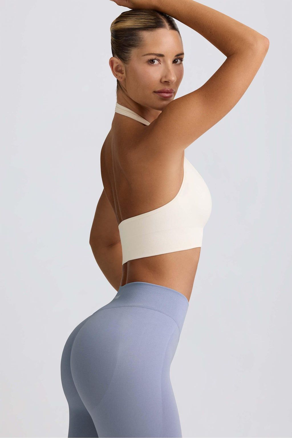 Define Luxe Halterneck Sports Bra In White