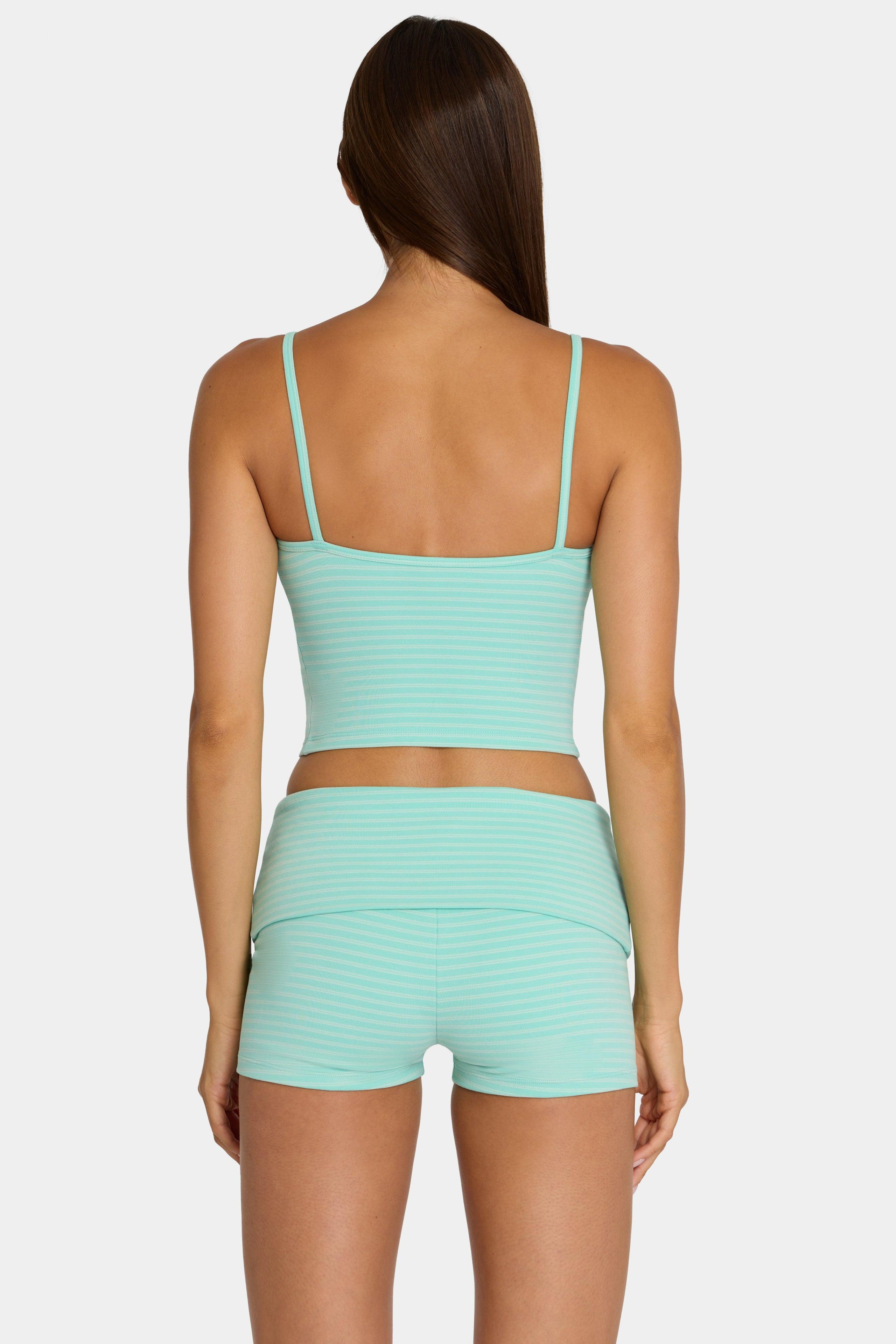 Brushed Jersey Tank Top In Aqua Stripe