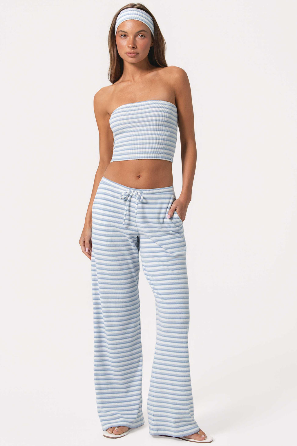 Ribbed Jersey Low-rise Trousers In Blue Stripe