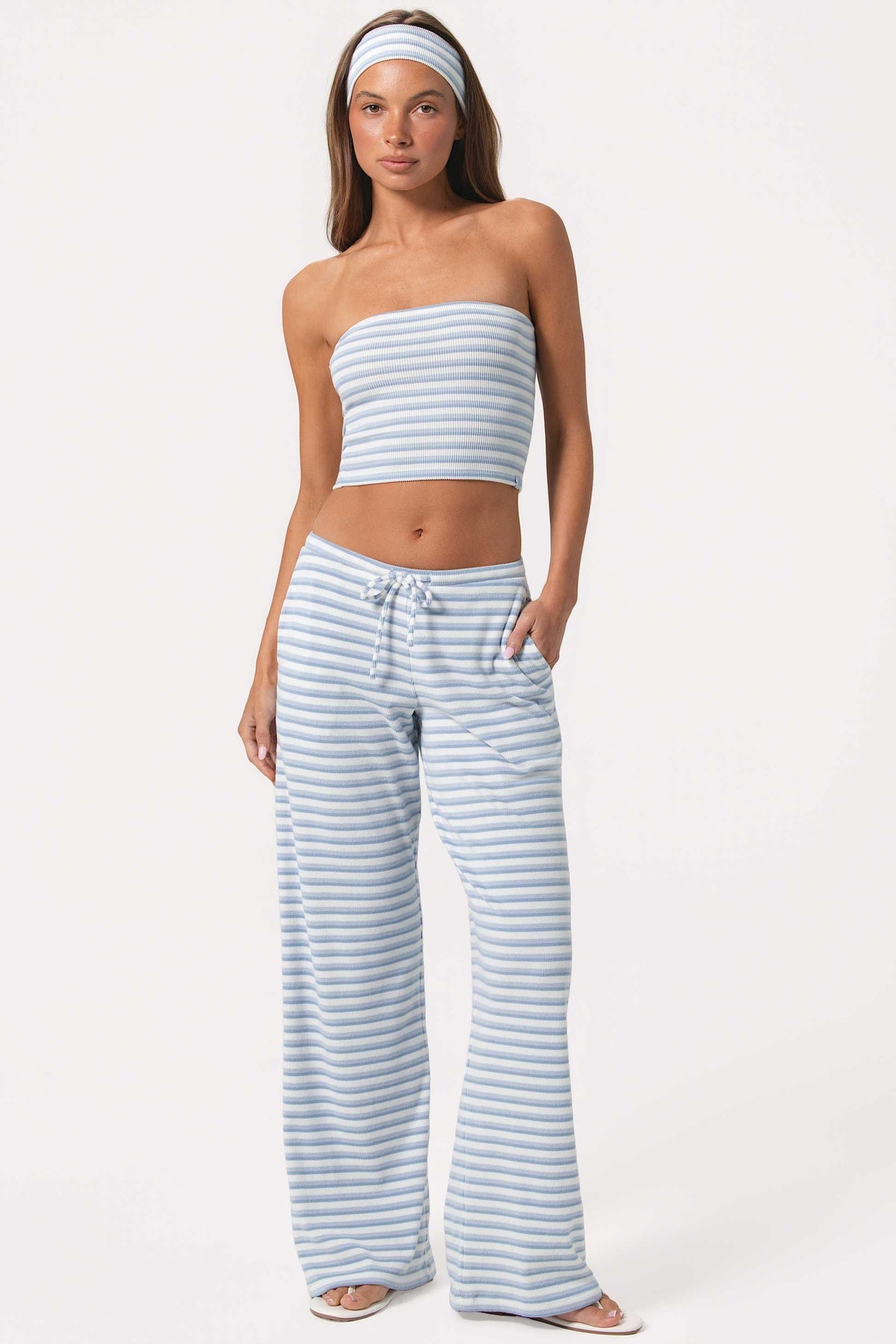 Ribbed Jersey Low-rise Trousers In Blue Stripe