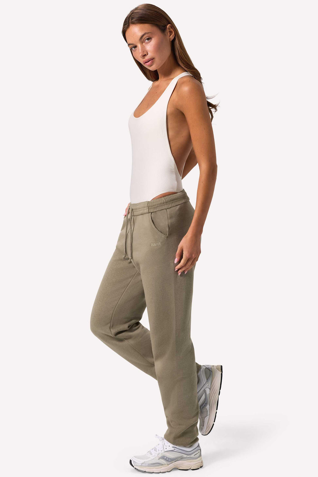 Cotton Fleece Mid-rise Joggers In Khaki Green