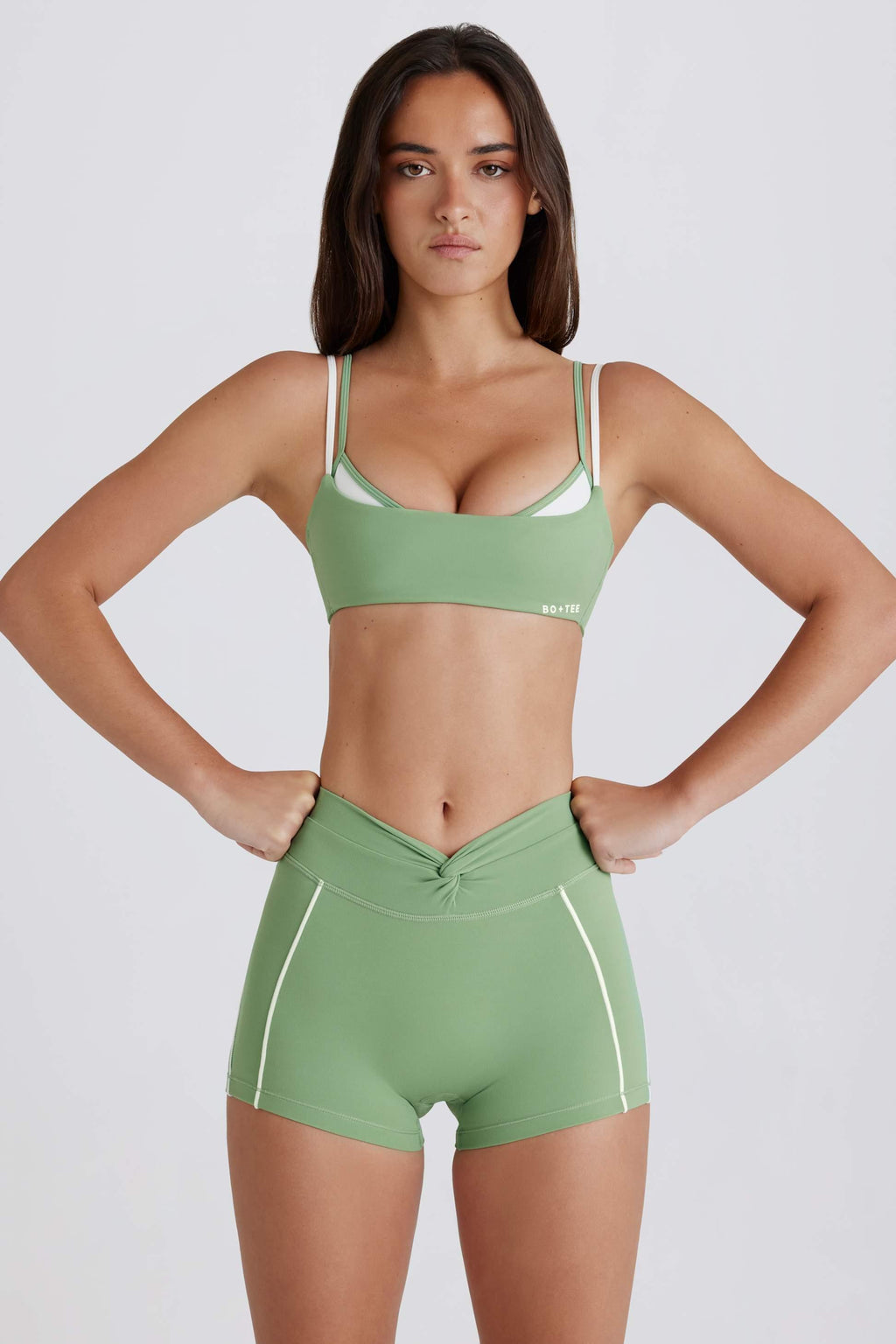 Soft Active Twist-front Mini Shorts In Jade