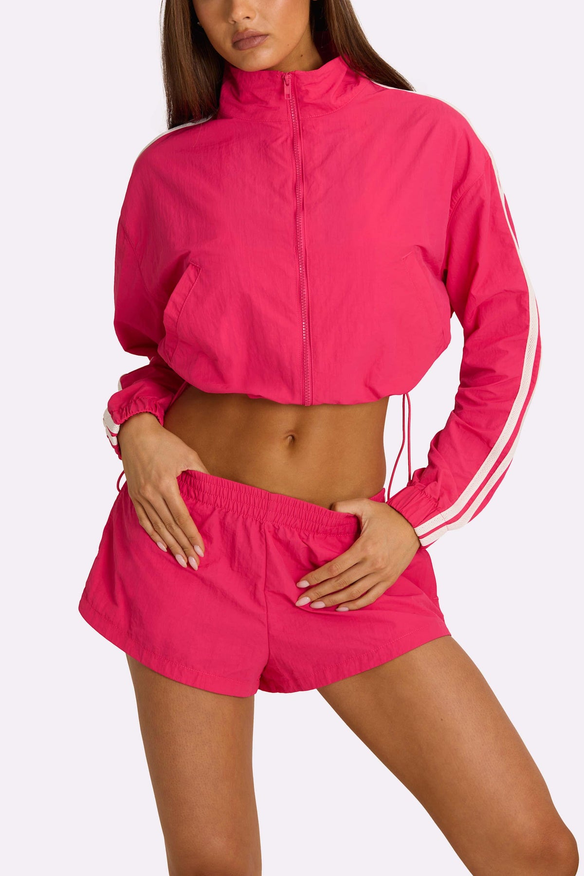 Woven Zip-up Track Jacket In Hot Pink