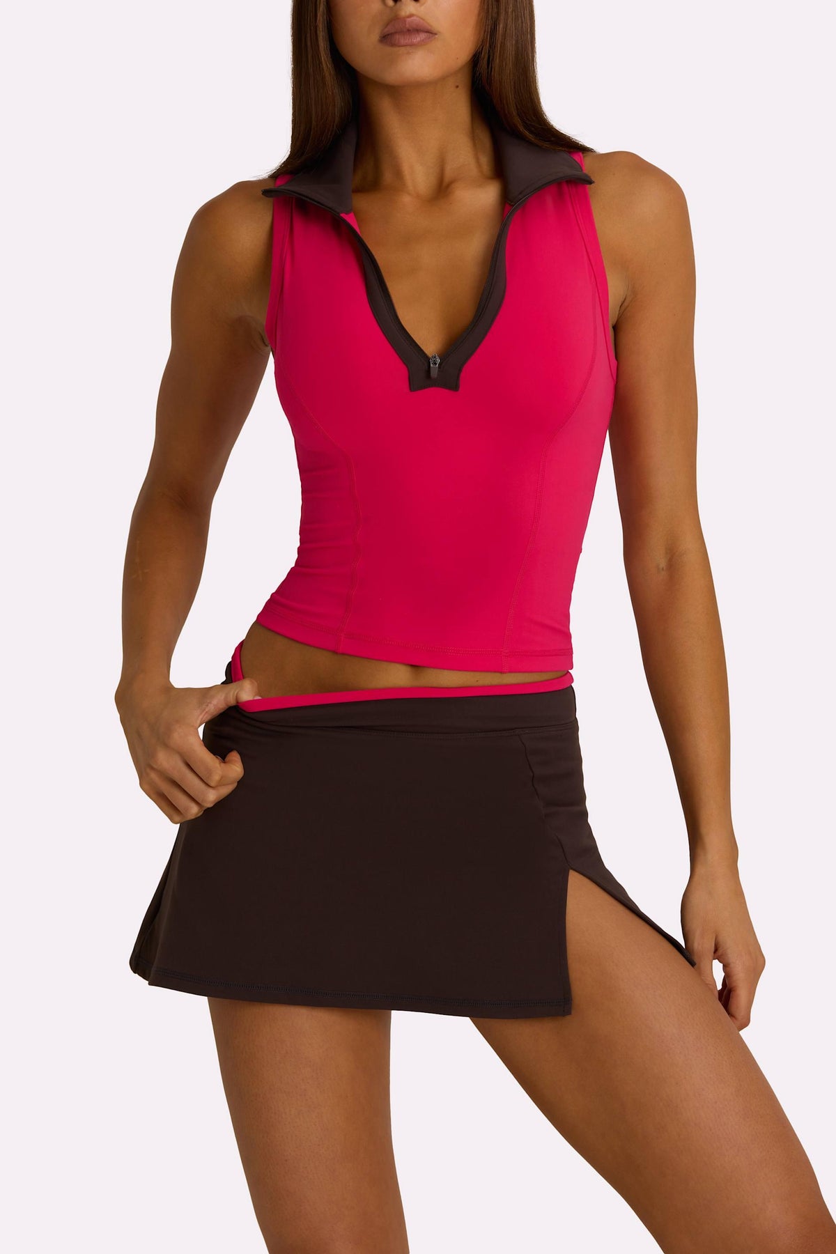 Soft Active Collared Tank Top In Hot Pink