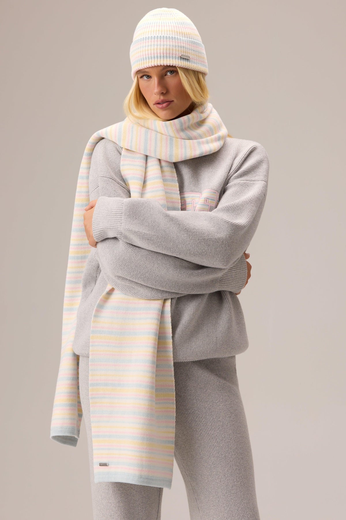Ribbed Knit Oversized Scarf In Confetti Stripe