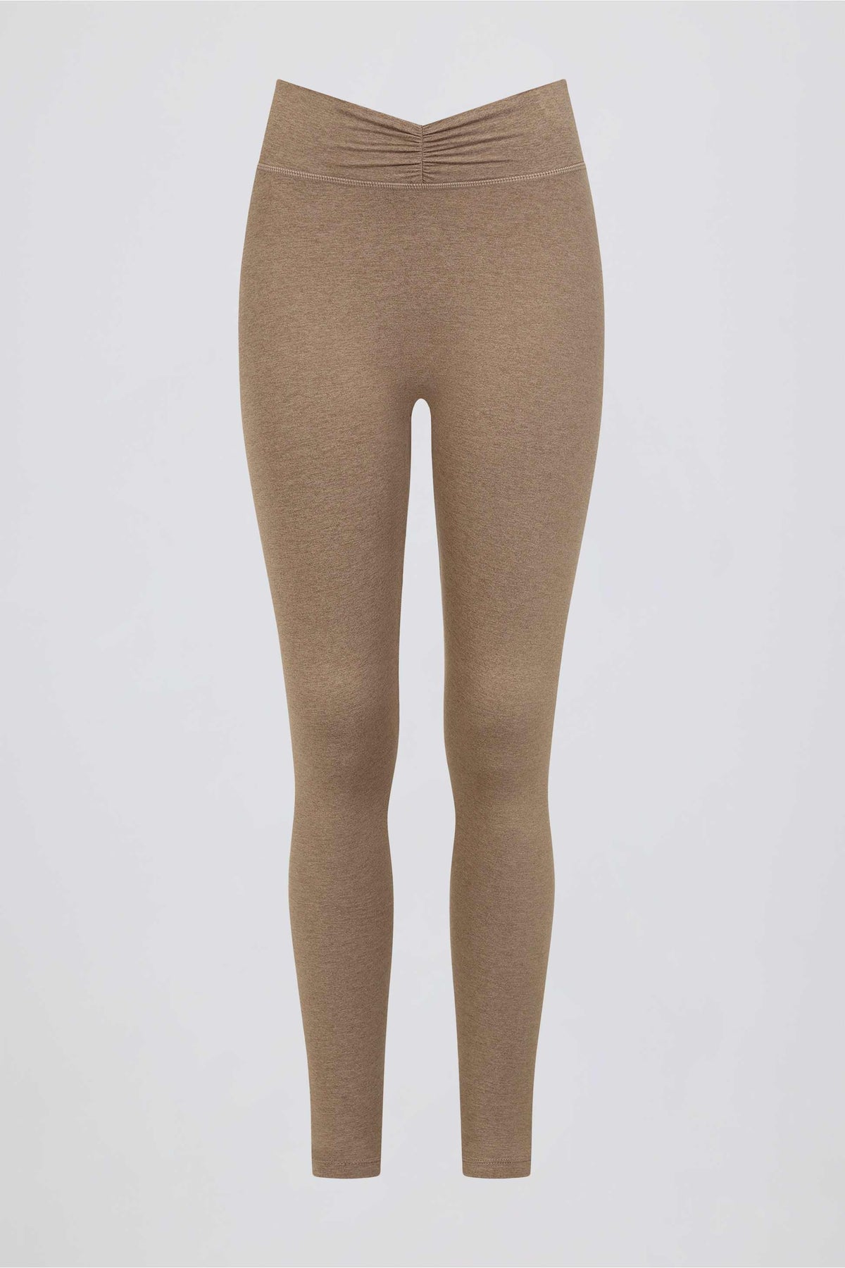Brushed Jersey Ruched Mid-rise Leggings In Mocha Marl