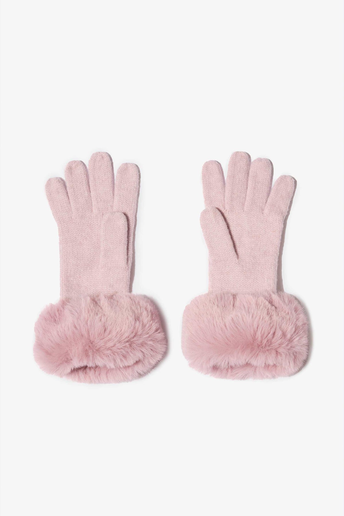 Knit Faux-fur Cuff Gloves In Powder Pink