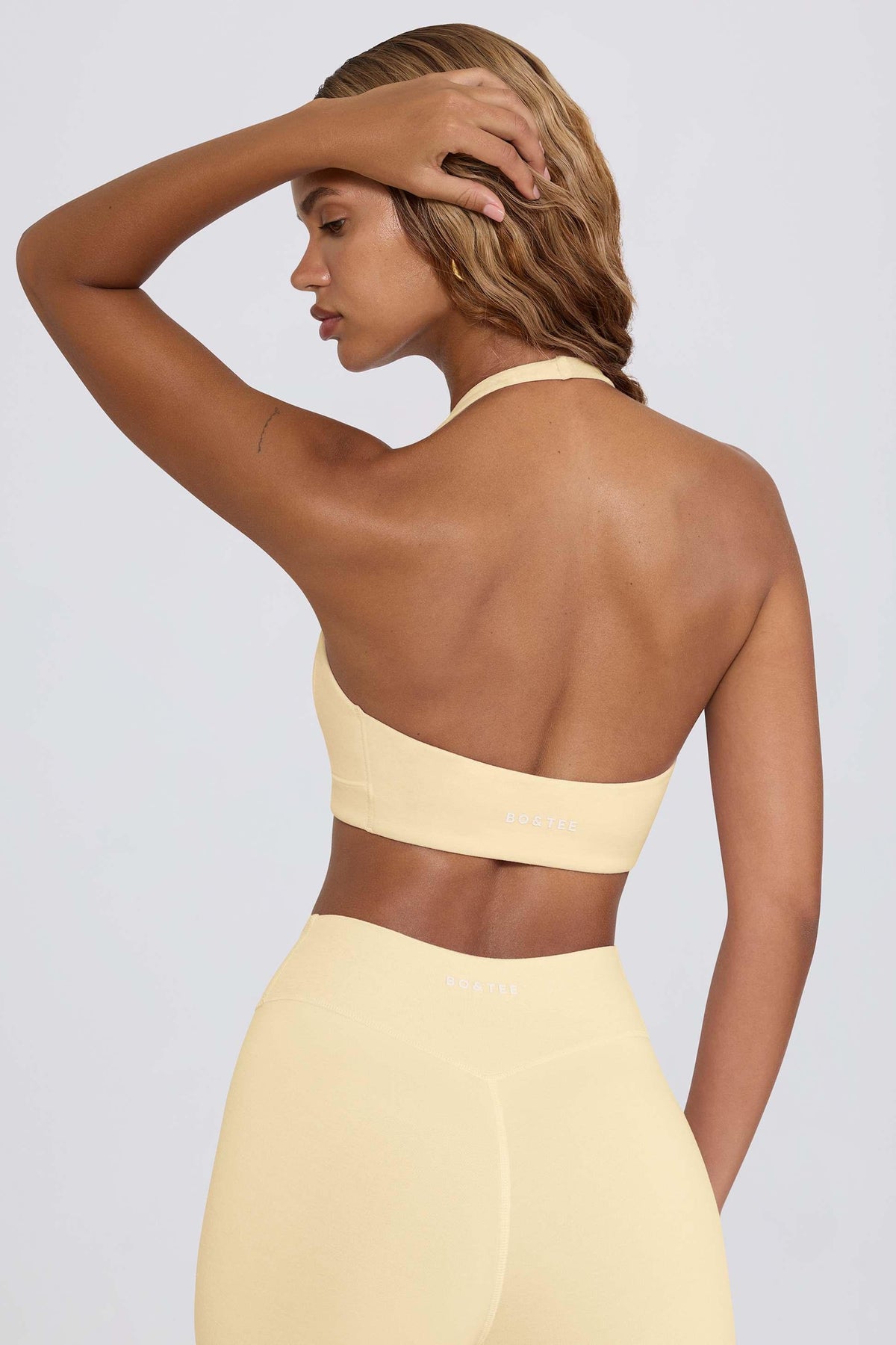 Brushed Jersey V-neck Sports Bra In Lemon Marl