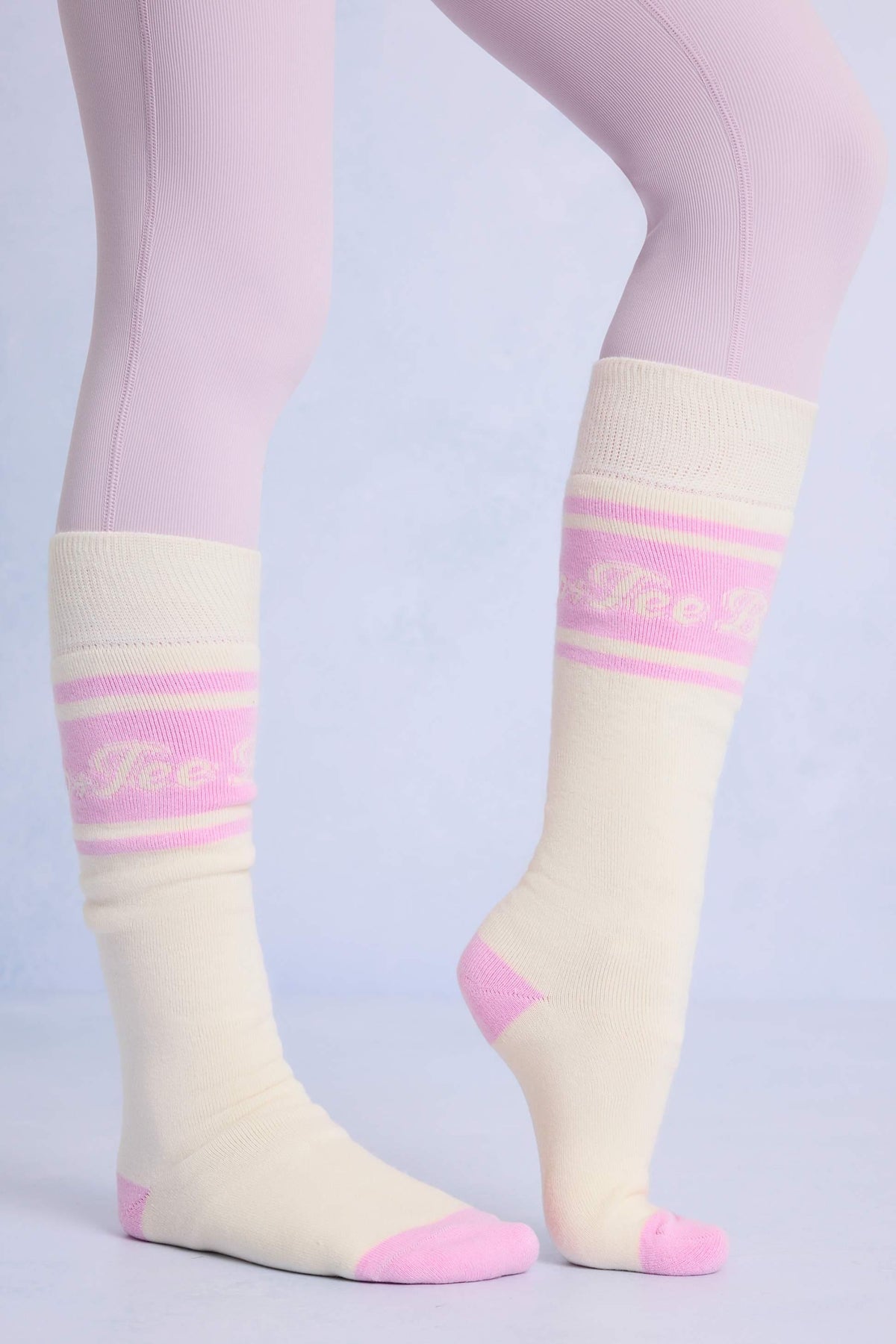 Cotton Knee-high Ski Socks In Powder Pink