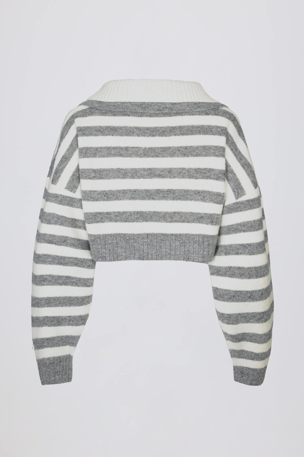 Soft Knit Layered Collar Cropped Jumper In Grey Stripe