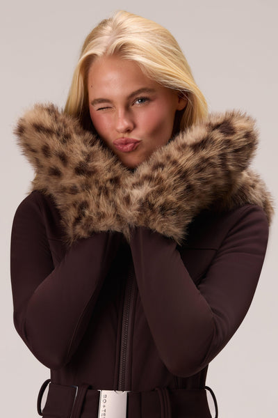 Faux Fur Tote Mitts In Brown Leopard