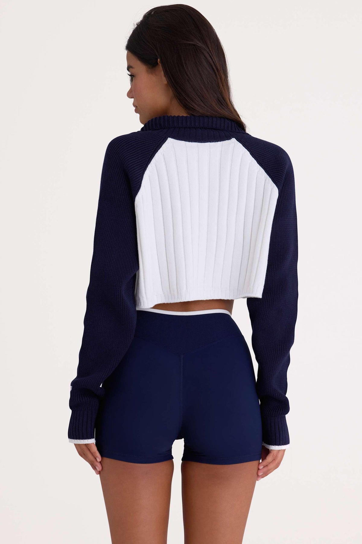 Ribbed Knit Quarter-zip Cropped Jumper In Midnight