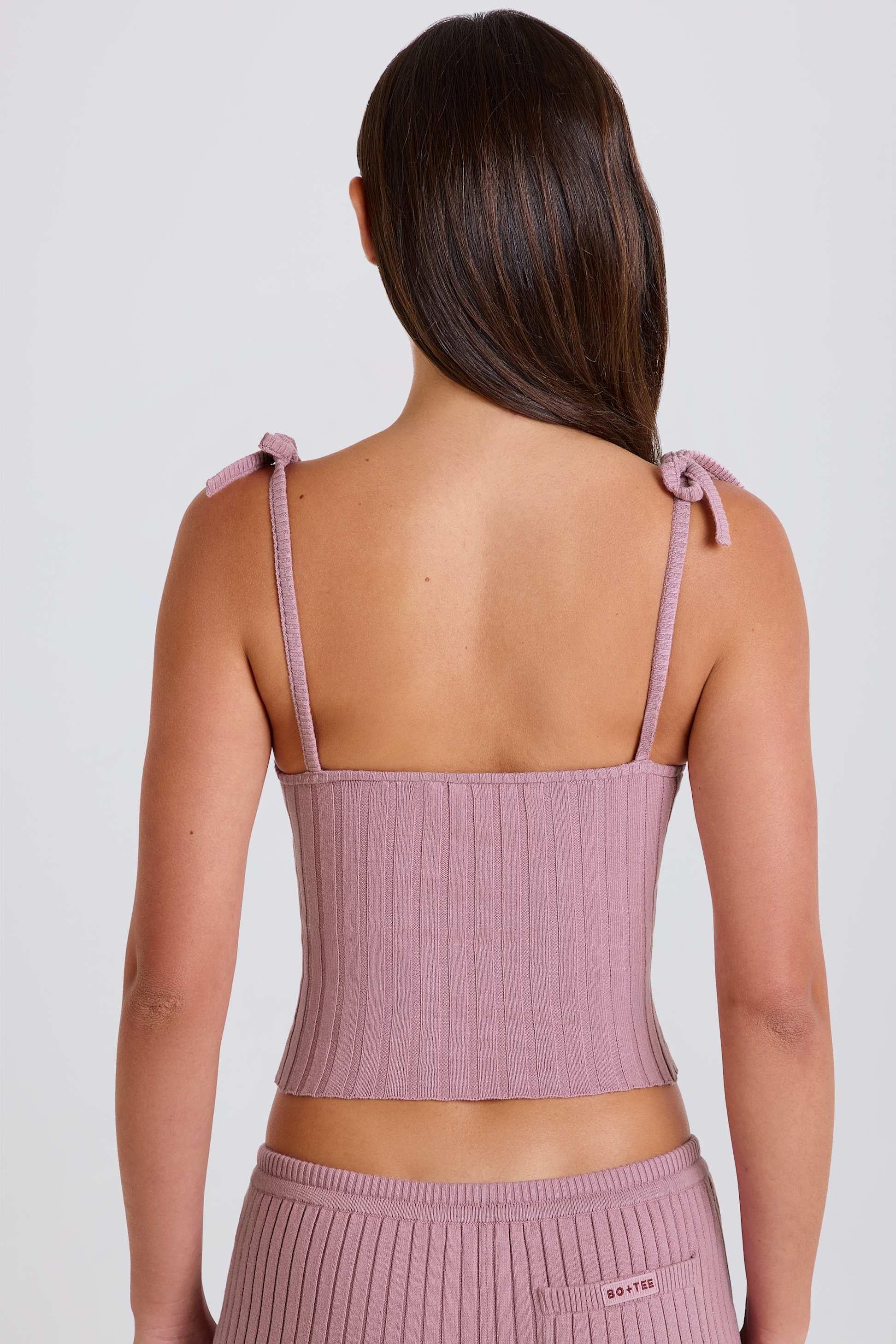 Ribbed Knit Tie Tank Top In Mauve